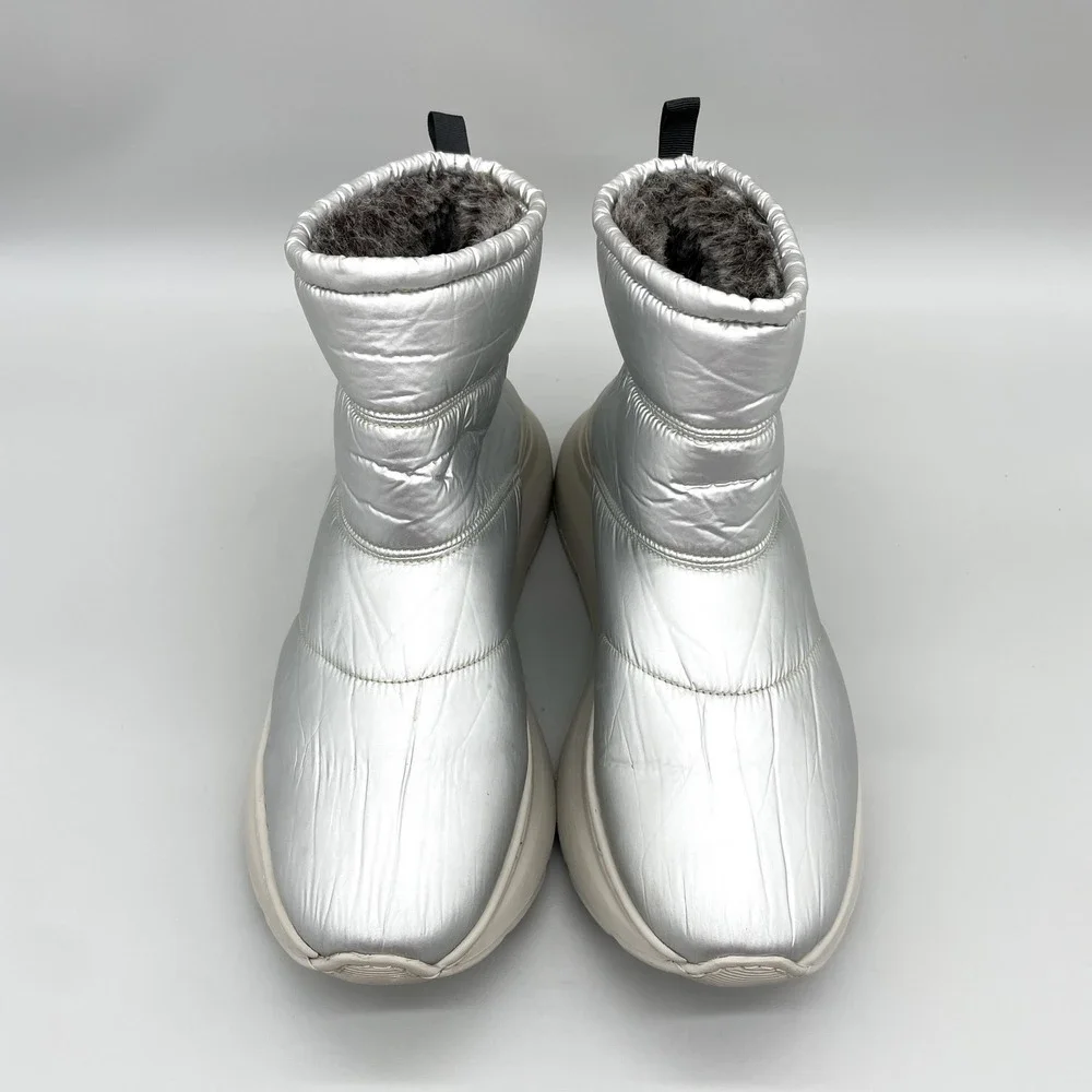 Free People Womens 40 Snow To Surf Quilted Puffer Boot Silver Platform Space Age